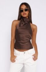 Time Passes Halter Top Chocolate - Image 2