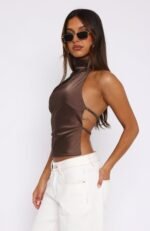 Time Passes Halter Top Chocolate - Image 3