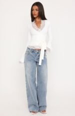 Better Left Unsaid Lace Trim Long Sleeve Top Off White - Image 5