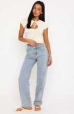 Zara Mid Rise Straight Leg Jeans Mid Blue Wash - Image 2