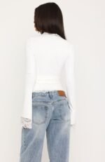 Better Left Unsaid Lace Trim Long Sleeve Top Off White - Image 4