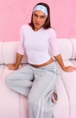 The Social Club Elena V Neck 3/4 Sleeve Top White