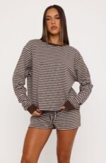Touchdown Relaxed Shorts Choc/Grey Marle Stripe - Image 2