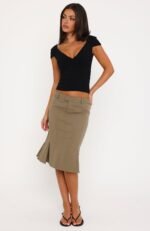 As Usual Midi Skirt Khaki - Image 3