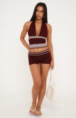 Ciao Bella Knit Halter Top Burgundy Stripe - Image 5