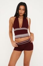 Ciao Bella Knit Halter Top Burgundy Stripe - Image 2