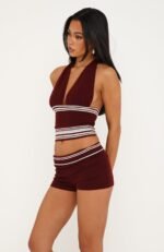 Ciao Bella Knit Halter Top Burgundy Stripe - Image 3