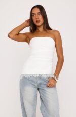 Dressed Up For You Lace Trim Strapless Top White - Image 2