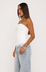 Dressed Up For You Lace Trim Strapless Top White - Image 3