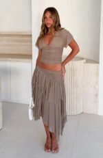Cascade Around Me Midi Skirt Mushroom