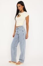 Zara Mid Rise Straight Leg Jeans Mid Blue Wash - Image 3