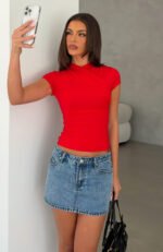 Pretty Moments Low Rise Denim Mini Skirt Mid Blue Wash - Image 2
