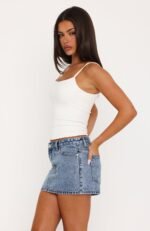 Pretty Moments Low Rise Denim Mini Skirt Mid Blue Wash - Image 4