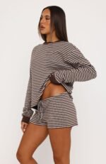 Touchdown Relaxed Shorts Choc/Grey Marle Stripe - Image 3