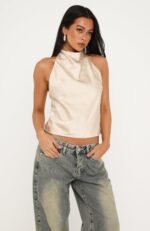 Watch And Learn Satin Halter Top Champagne - Image 4