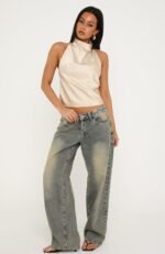 Watch And Learn Satin Halter Top Champagne - Image 6