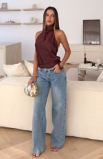Watch And Learn Satin Halter Top Dark Chocolate - Image 6