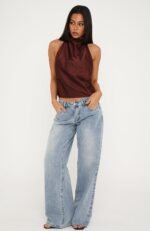 Watch And Learn Satin Halter Top Dark Chocolate - Image 5