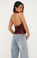 Watch And Learn Satin Halter Top Dark Chocolate - Image 2