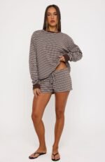 Touchdown Long Sleeve Tee Choc/Grey Marle Stripe - Image 5